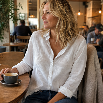 Linen Button-Down Blouse | Long Sleeve Collared Top