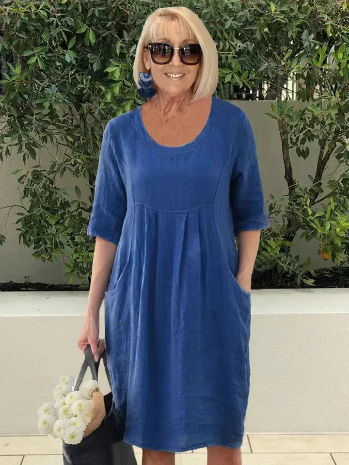 Women's Dress | Loose Midi Dress with Pockets