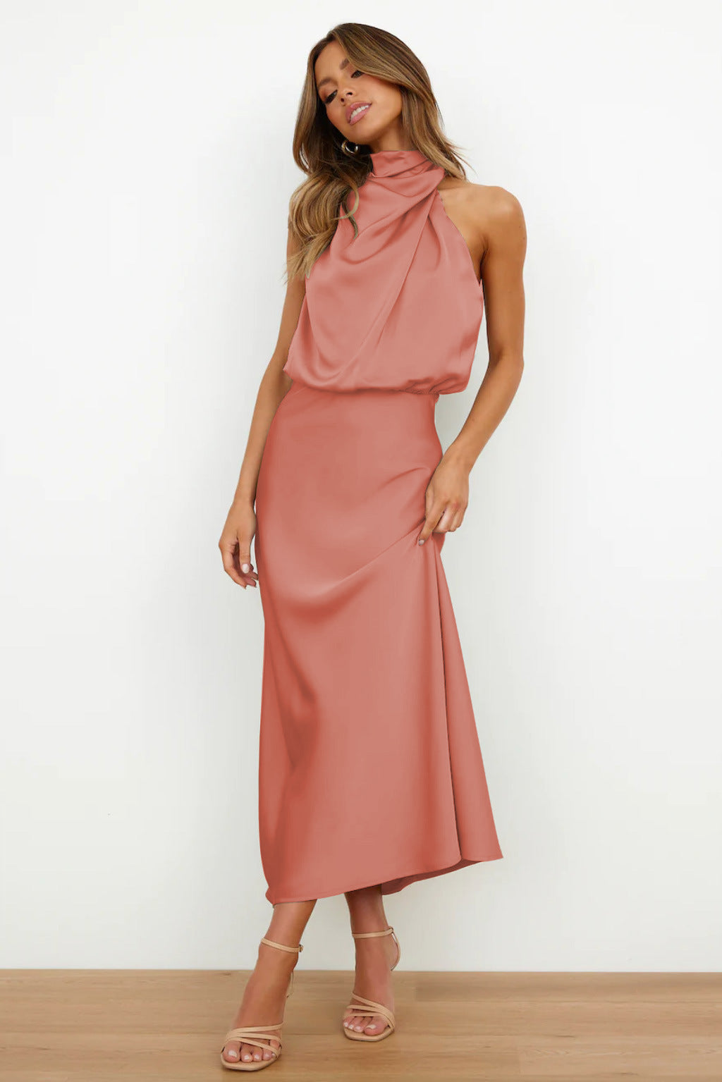 Women's Dress | Draped Open-Back Satin Dress