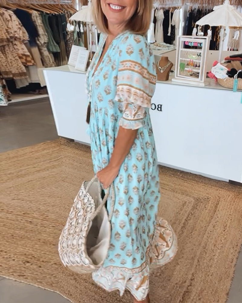 Floral Dress | V-Neck Linen Midi Dress