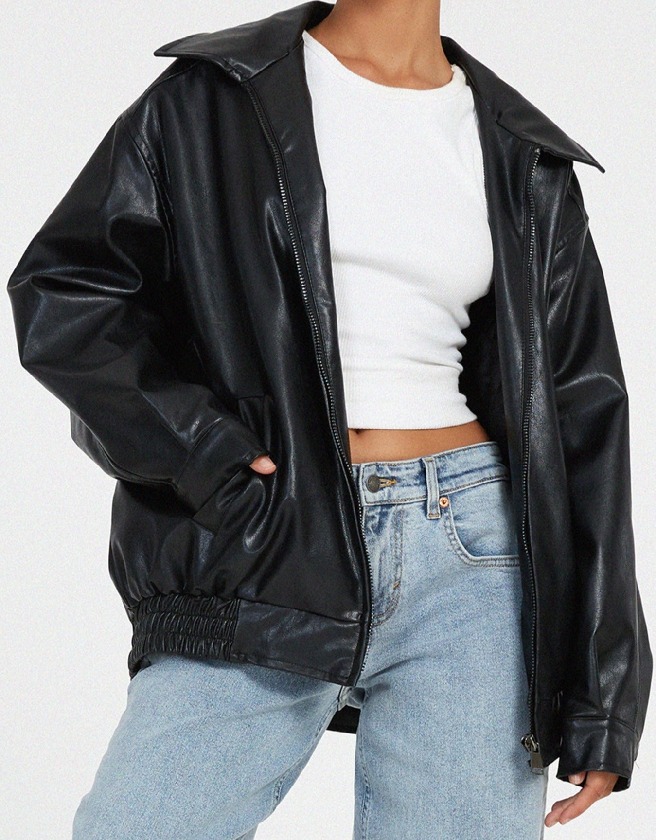 Faux Leather Jacket | Oversized PU Biker Jacket