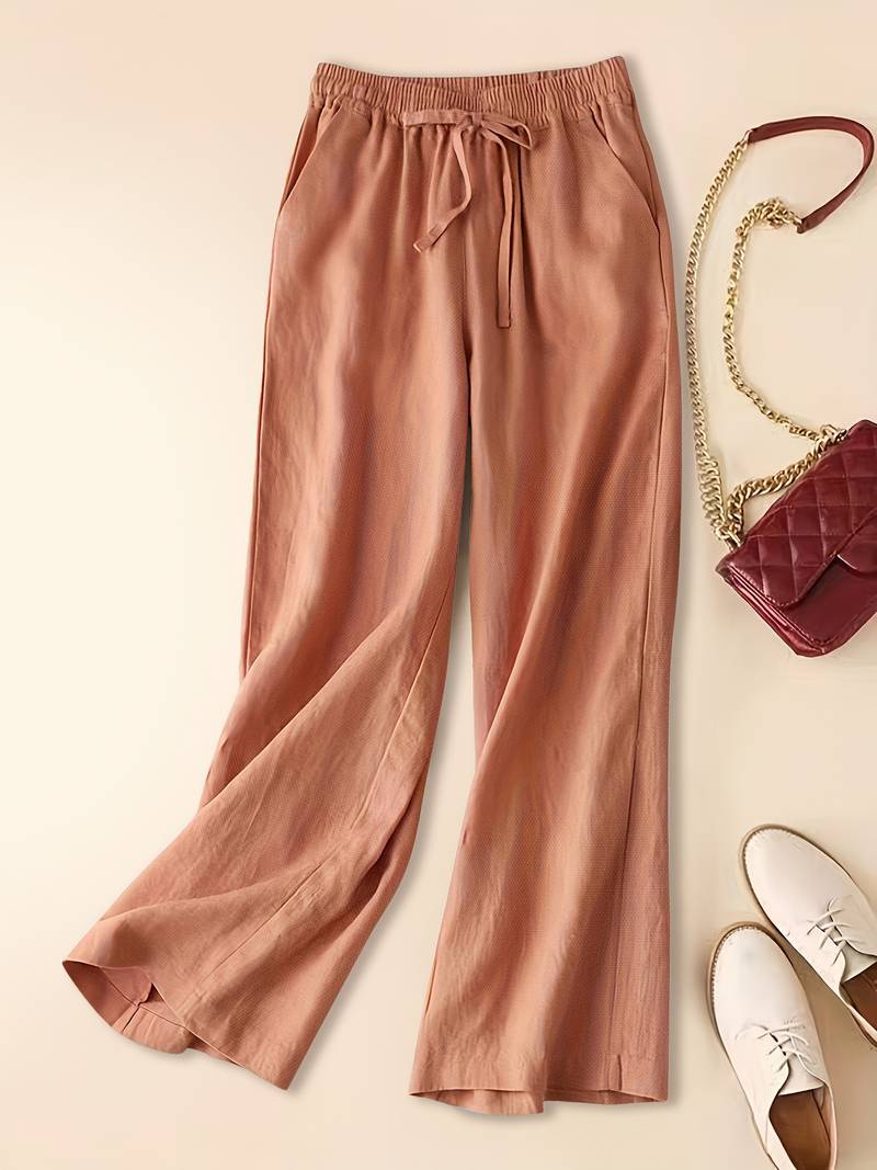 Cotton Drawstring Trousers | Relaxed Wide Pants