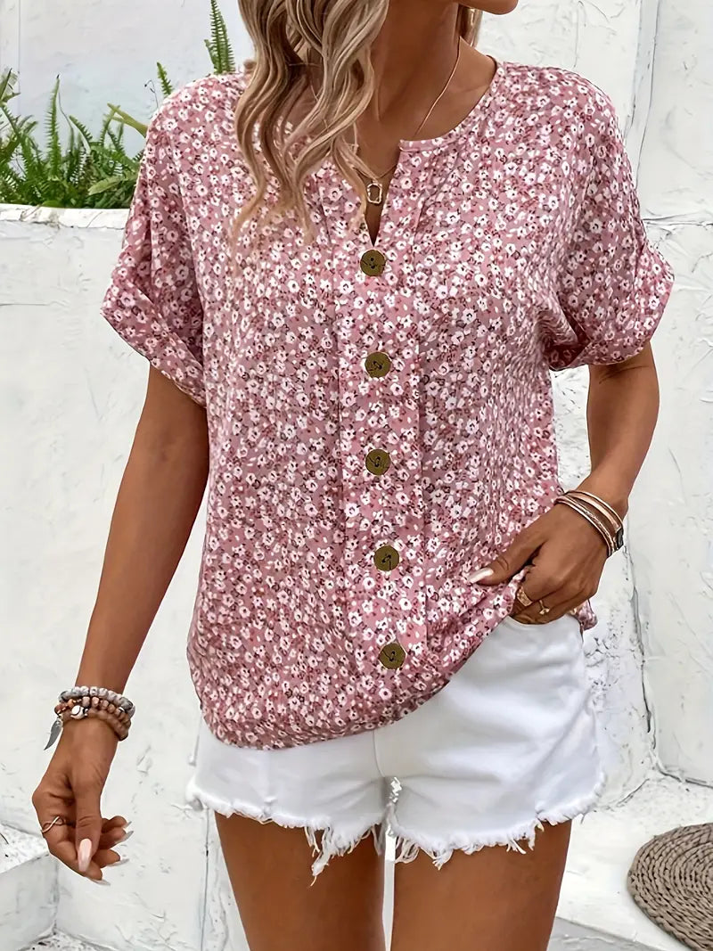 Linen Floral Blouse | Button-Detail Chic Shirt