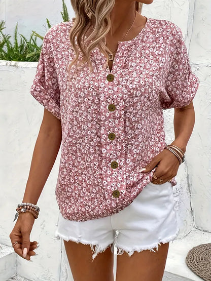 Linen Floral Blouse | Button-Detail Chic Shirt