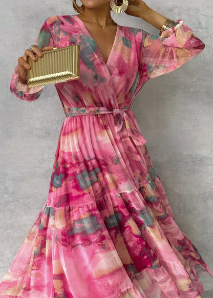 Maxi Dress | Pleated Floral Belted Maxi Dress