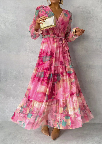 Maxi Dress | Pleated Floral Belted Maxi Dress