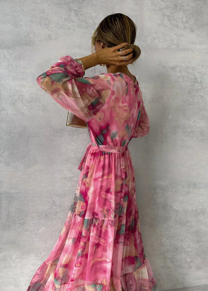 Maxi Dress | Pleated Floral Belted Maxi Dress