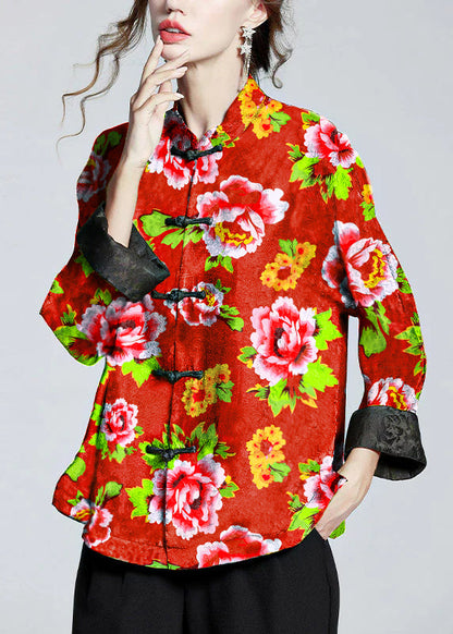 Women's Coat | Printed Silk-Blend Stand-Collar Coat