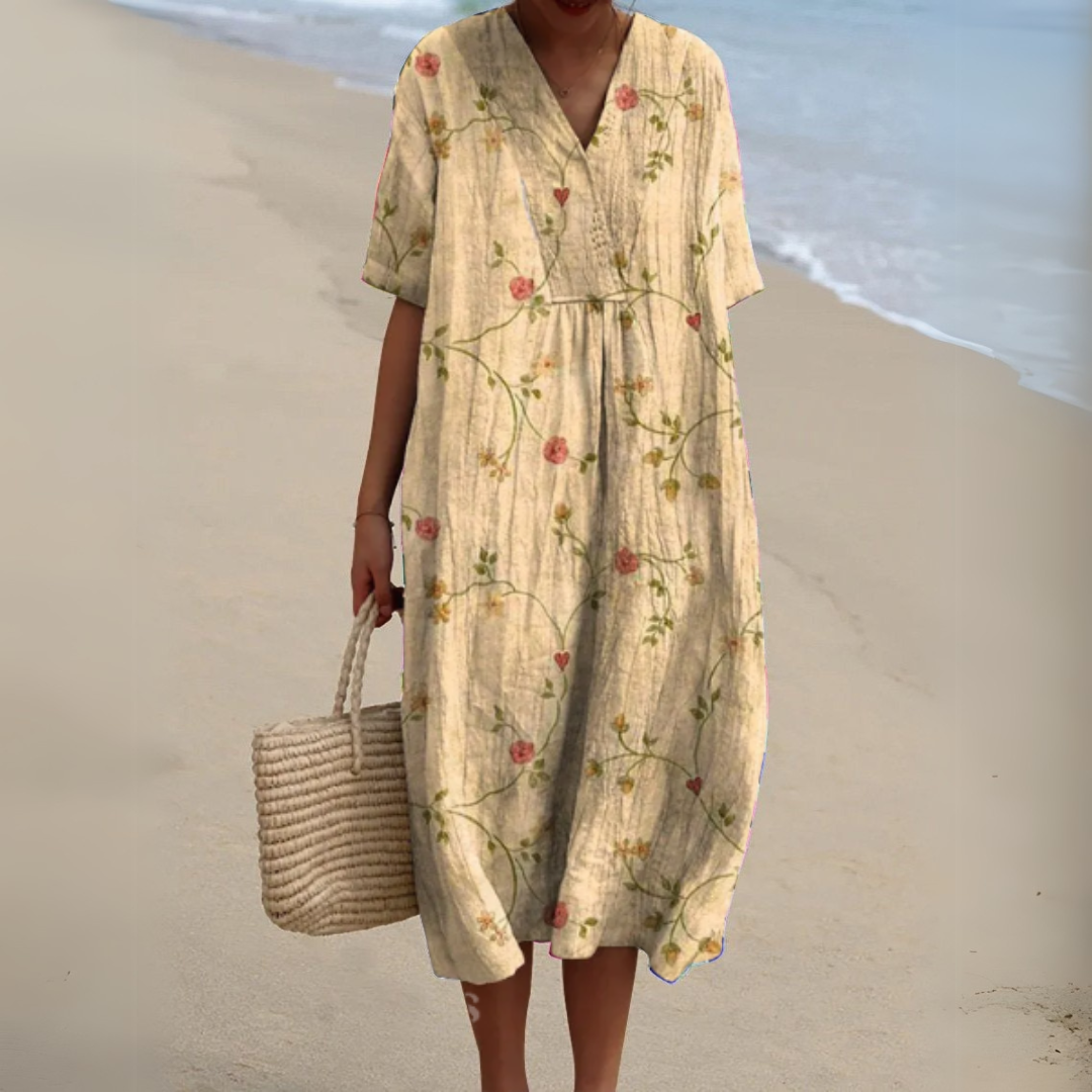 Summer Dress | Floral V-Neck Linen-Blend Dress