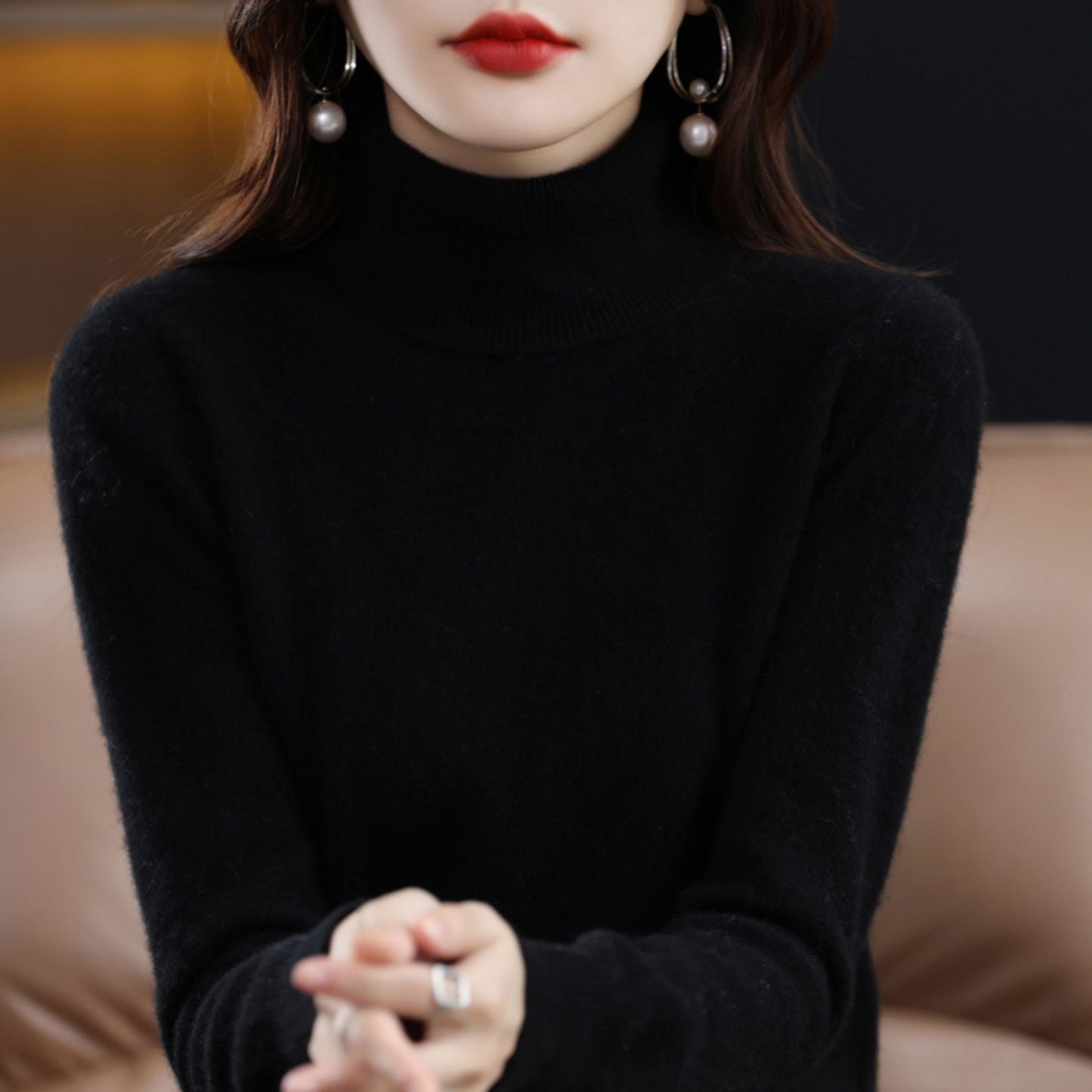 Women's roll-neck cashmere-blend jumper