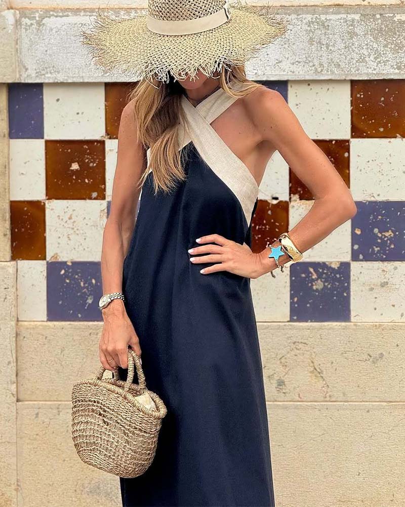 Maxi Dress | Crossover V-Neck Linen Maxi Dress