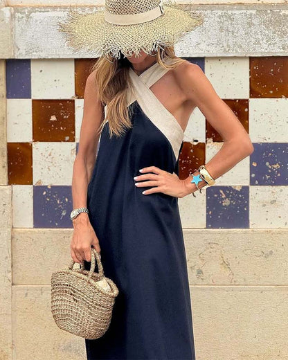 Maxi Dress | Crossover V-Neck Linen Maxi Dress