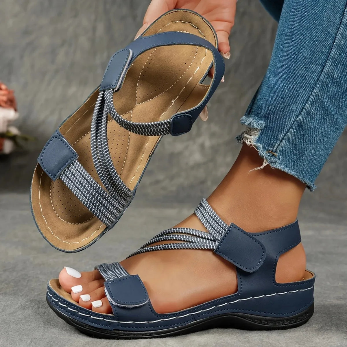 Women's comfort adjustable-strap sandals in blue