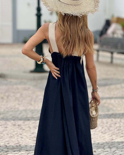 Maxi Dress | Crossover V-Neck Linen Maxi Dress
