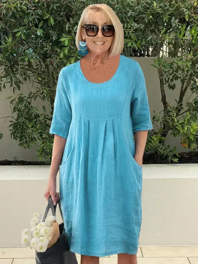 Women's Dress | Loose Midi Dress with Pockets