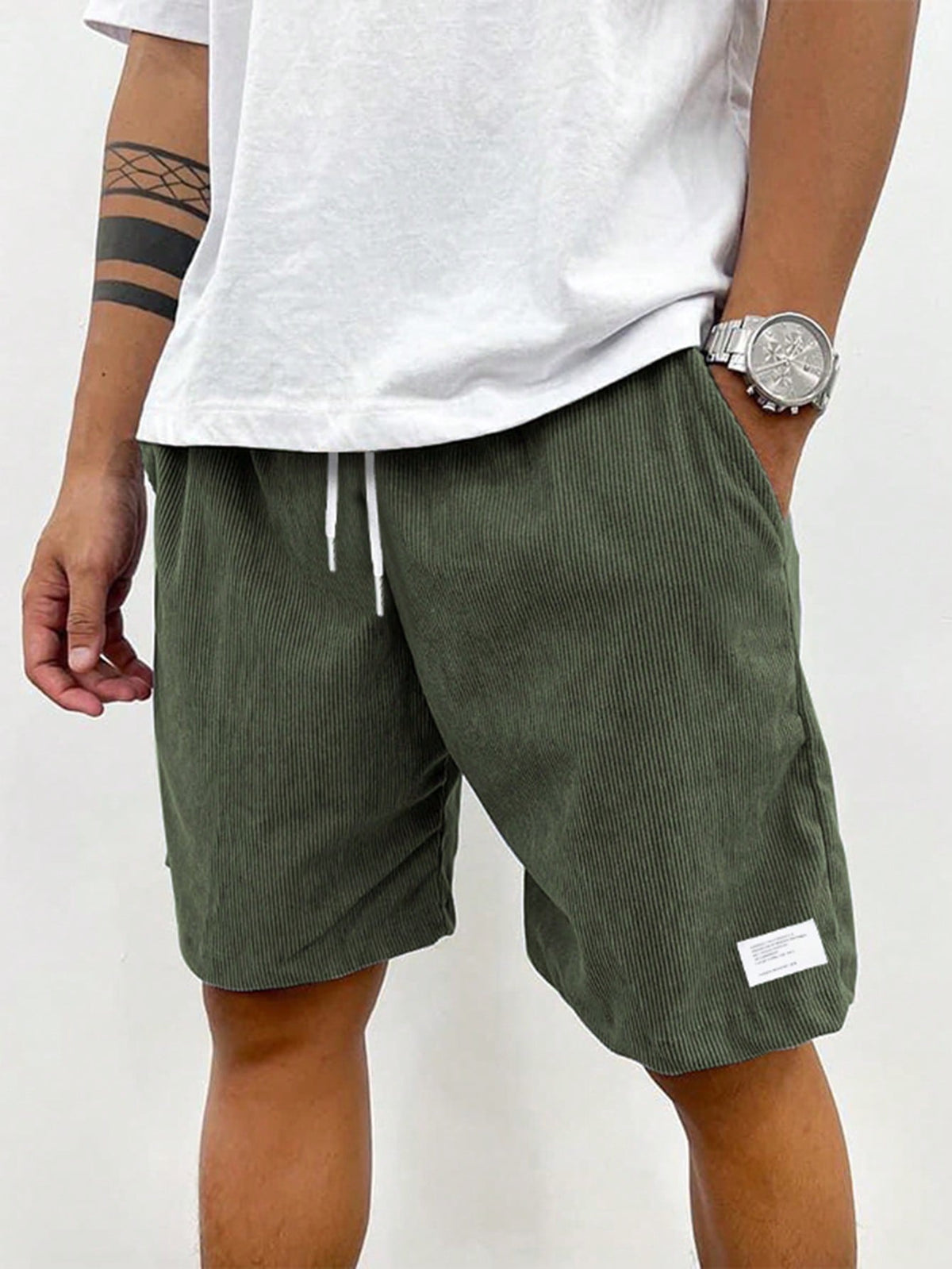 Men's casual drawstring summer shorts in green