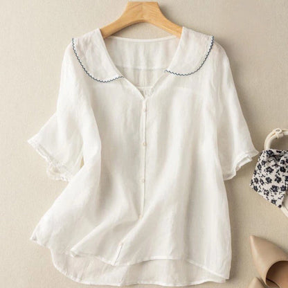 Vintage Blouse | Scalloped Collar Button-Front Top
