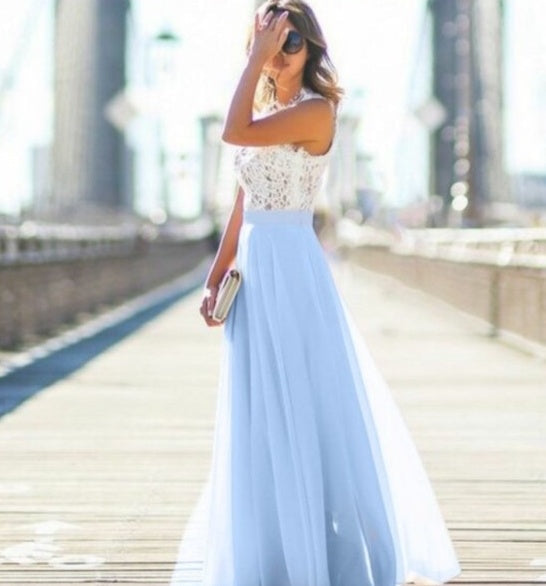 Women's floral lace maxi dress in blue