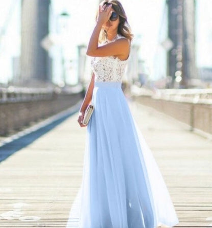 Women's floral lace maxi dress in blue