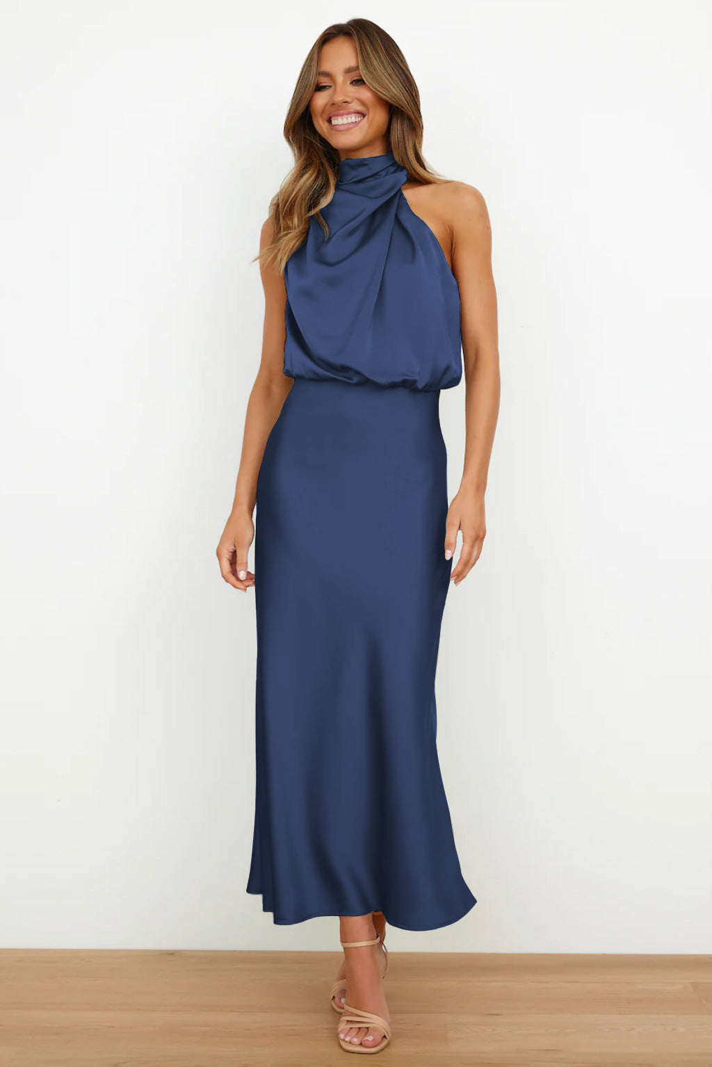 Women's Dress | Draped Open-Back Satin Dress