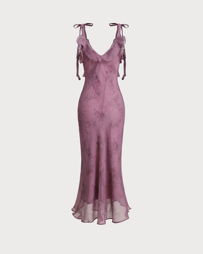 Women's Dress | Floral Ruffle Tie-Strap Midi Dress