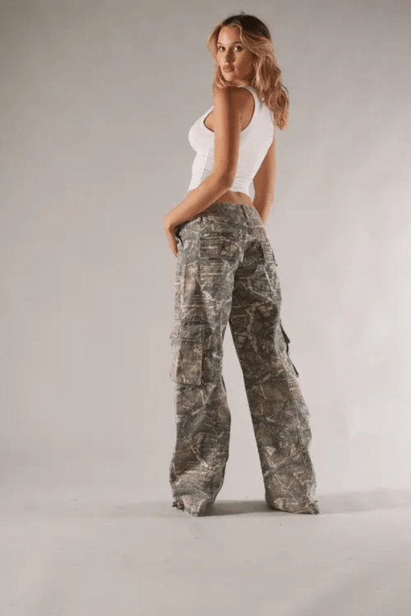 Camo Cargo Trousers | Low Rise Wide Leg