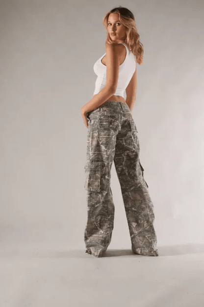 Camo Cargo Trousers | Low Rise Wide Leg