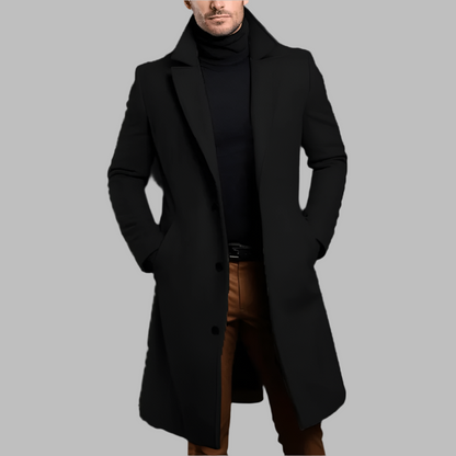 Men's long tailored wool-blend overcoat