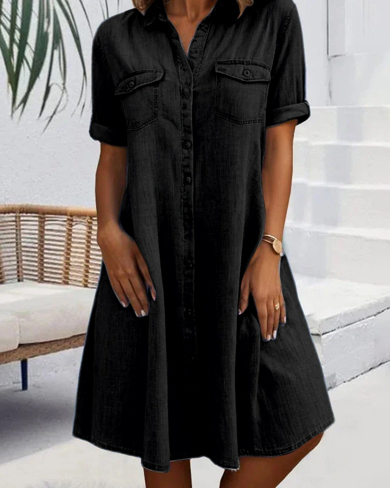 Denim-Look Dress | Lightweight Casual Shirt Dress