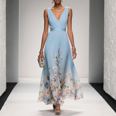 Maxi Dress | Floral V-Neck Wedding Guest Dress