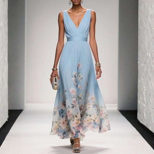 Floral V-neck wedding guest maxi dress