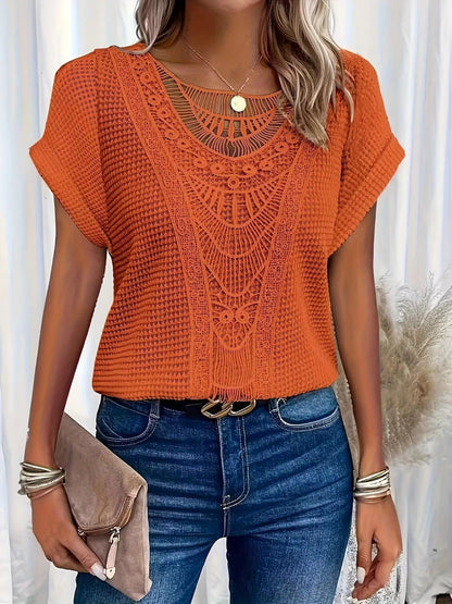 Lace Top | Knit Lace-Panel Blouse