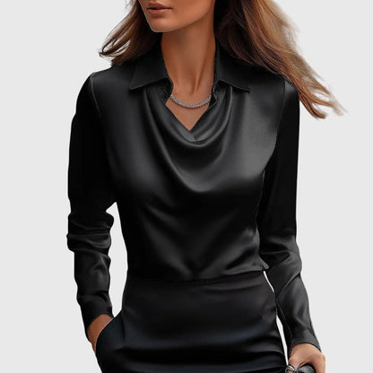 Satin Blouse | Pleated Neckline Elegant Top