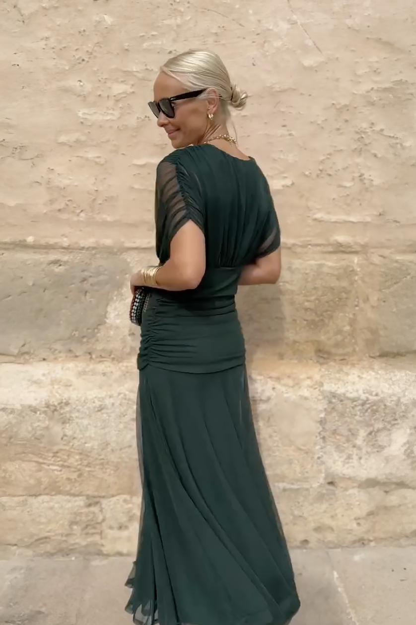V-Neck Pleated Party Maxi Dress