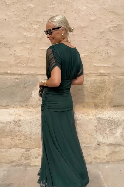V-Neck Pleated Party Maxi Dress
