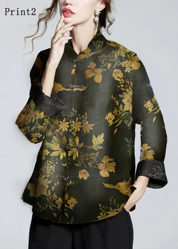 Women's Coat | Printed Silk-Blend Stand-Collar Coat