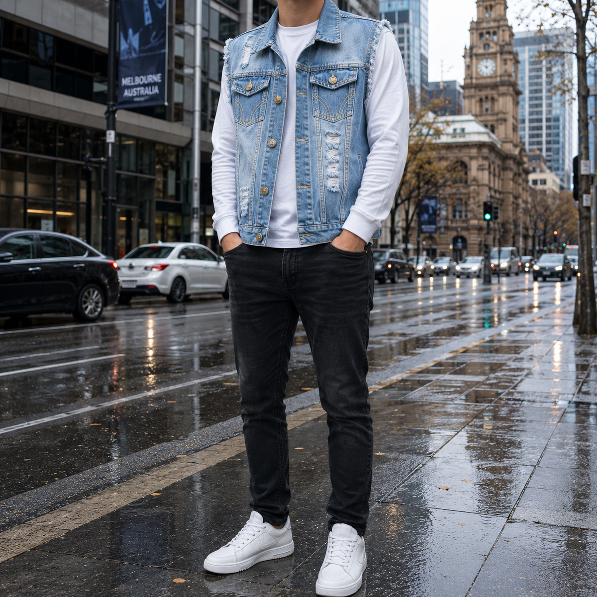 Denim Vest | Sleeveless Trucker Gilet