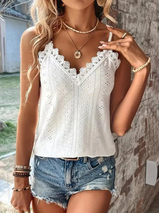 Contrast lace-trim camisole top