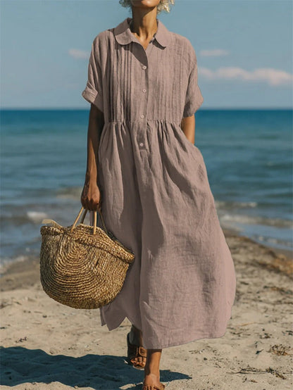 Cotton Shirt Dress | Collared Button-Front Midi