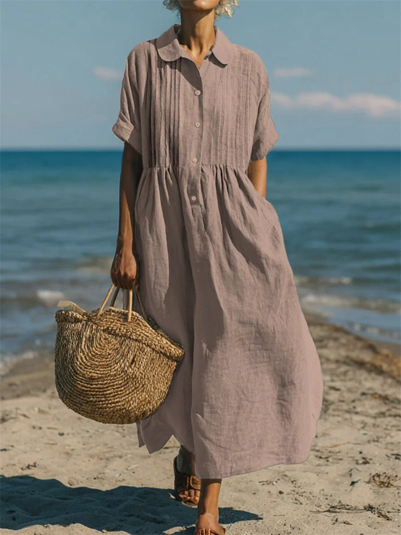 Cotton Shirt Dress | Collared Button-Front Midi Dress