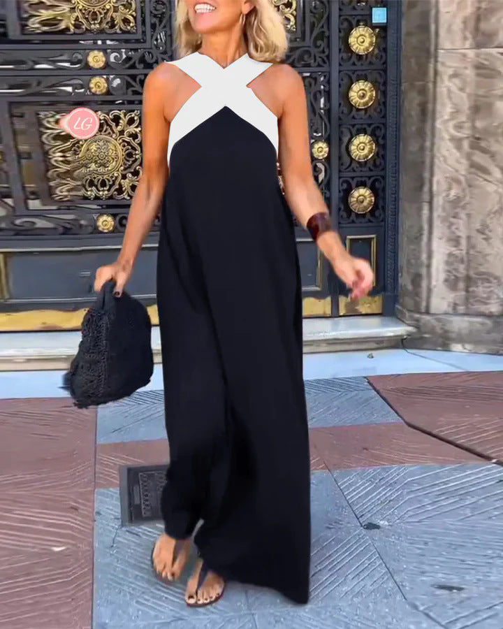 Maxi Dress | Crossover V-Neck Linen Maxi Dress