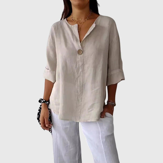 V-neck single-button blouse