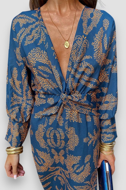 Floral Midi Dress | Twist-Front V-Neck Dress