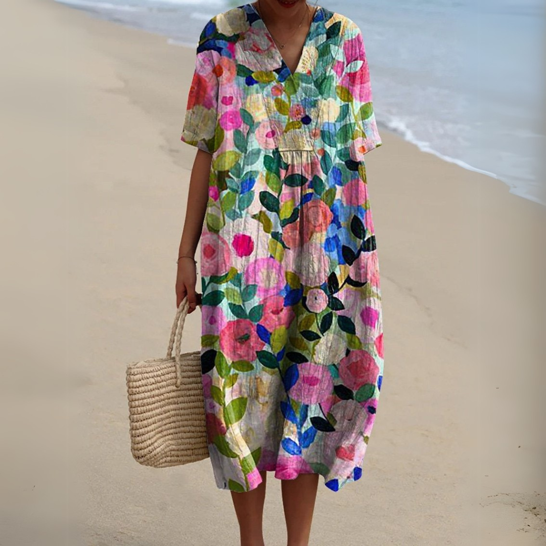 Floral V-neck flowing summer dress