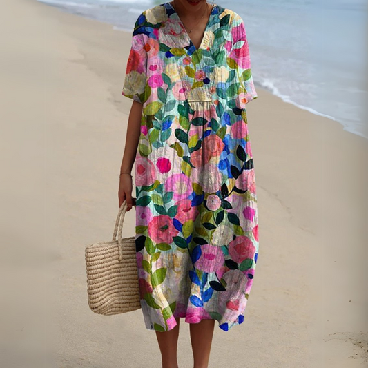 Floral V-neck flowing summer dress