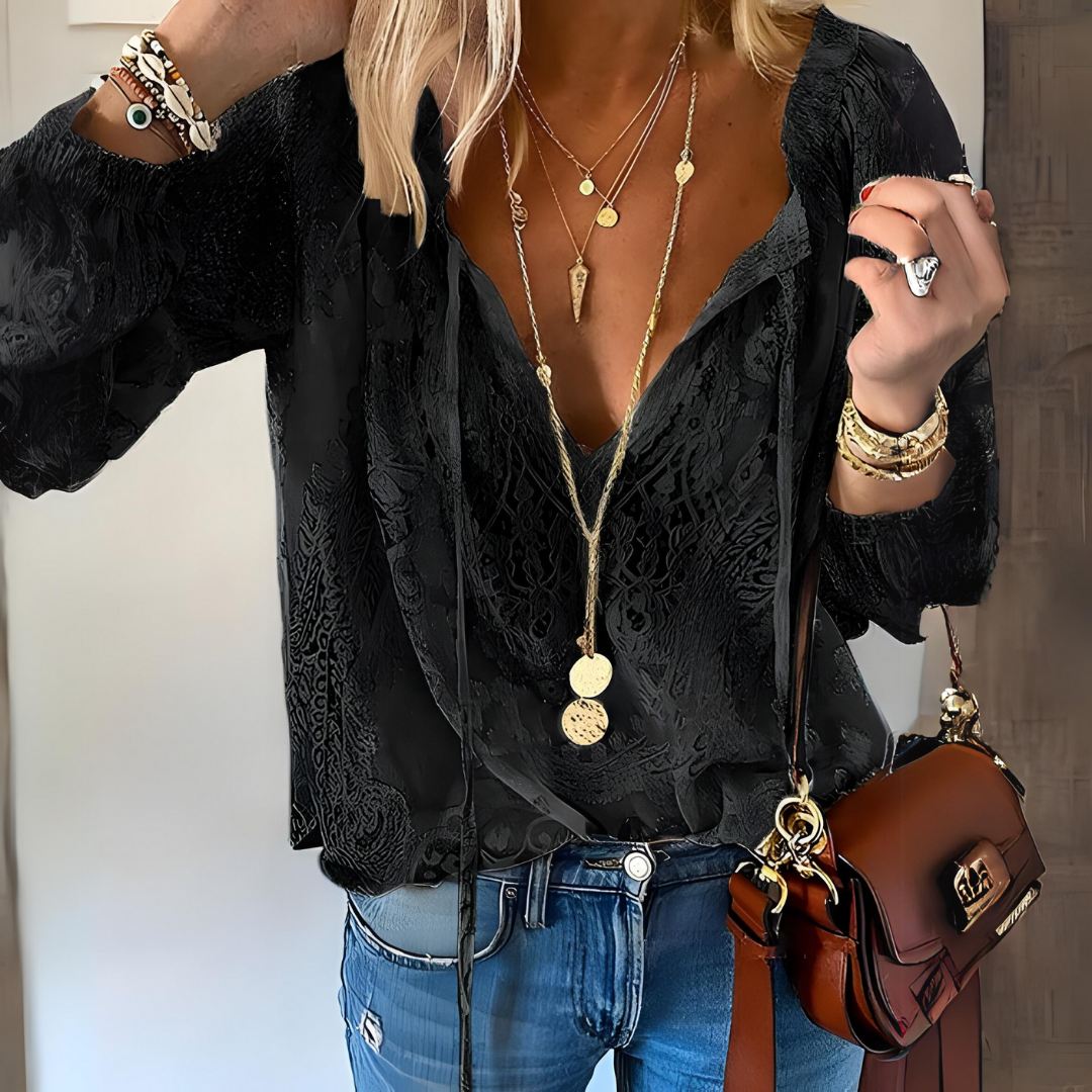 Linen Boho Blouse | Lace V-Neck Relaxed Top