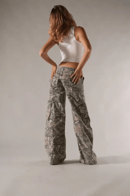 Camo Cargo Trousers | Low Rise Wide Leg