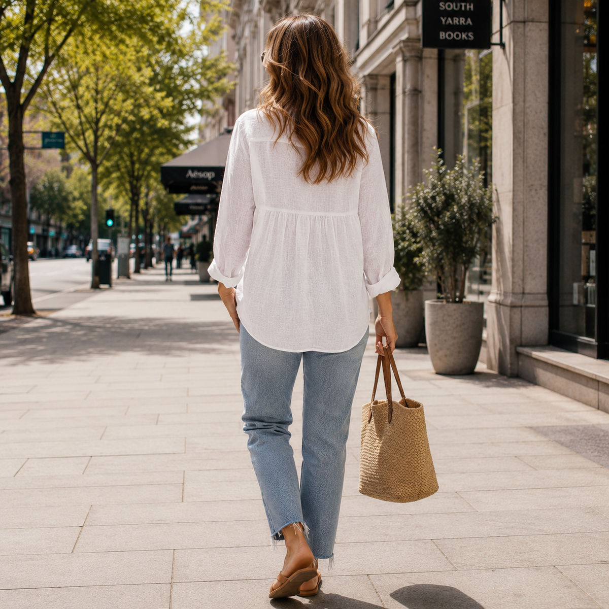 Linen Button-Down Blouse | Long Sleeve Collared Top