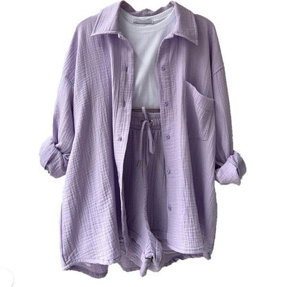 Linen Summer Set | Long Sleeve Shirt & Cropped Trousers