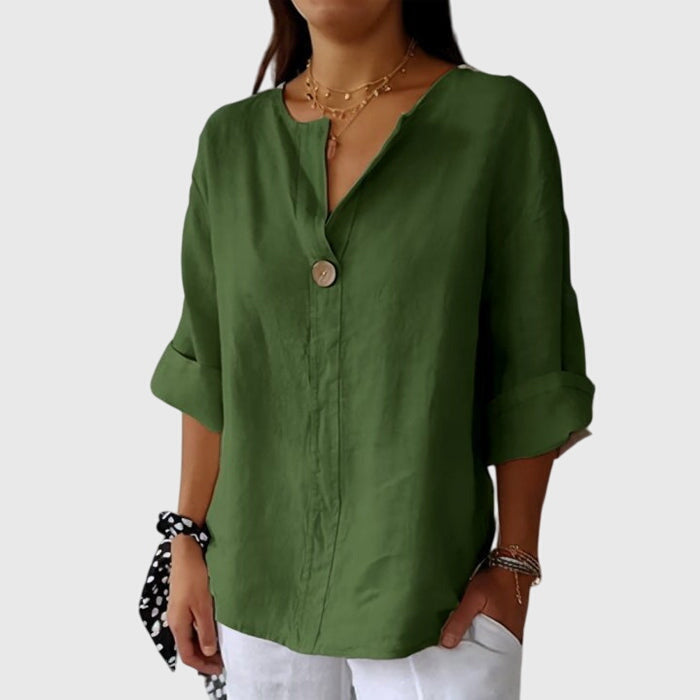 Blouse | V-Neck Single-Button Blouse